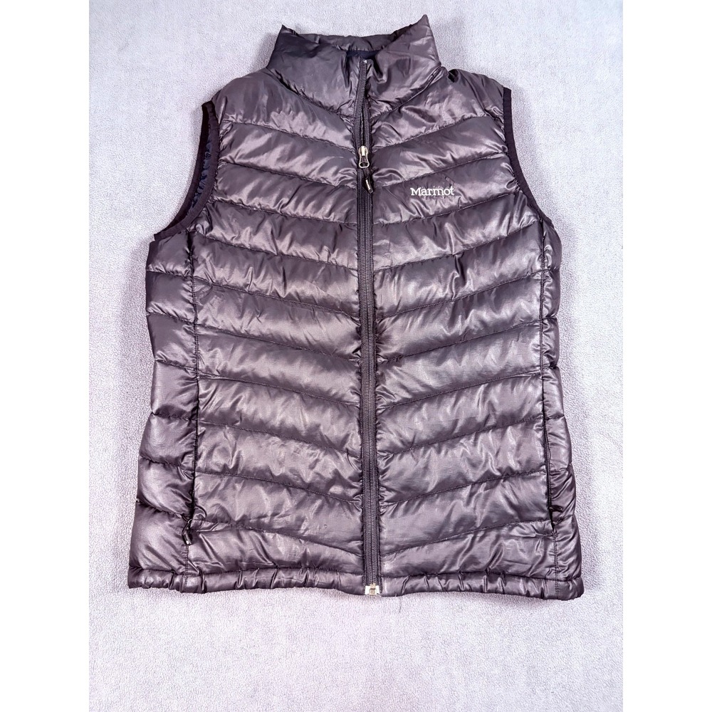 Marmot 800 Fill Goose Down Puffer Vest Mens Medium Black Logo Water Repellent